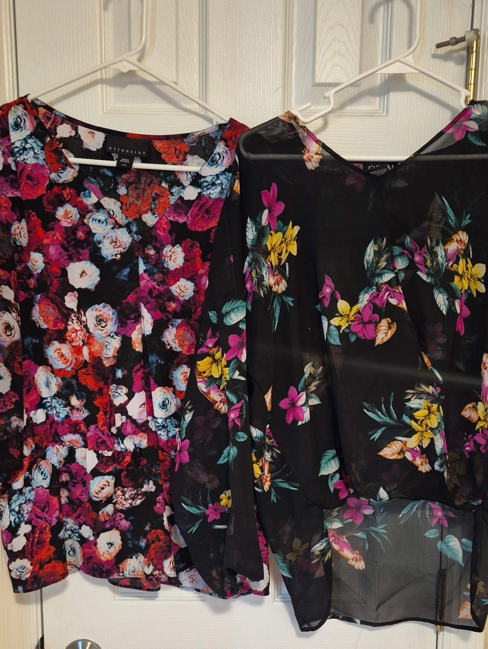 Floral Blouses Bundle in Black with Pink, Orange & Blue Accents